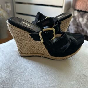 UGG Black Wedge Sandals with Espadrille Heel